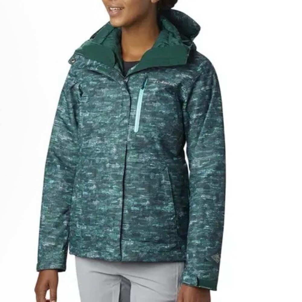 Columbia Whirlibird Interchange Womens Ski Jacket Green Print Size S
